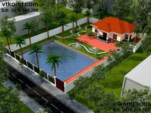 3 Bedrooms House Plan With Swimming Pool Design.