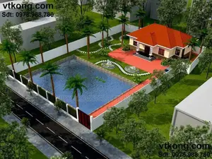 3 Bedrooms House Plan With Swimming Pool Design.