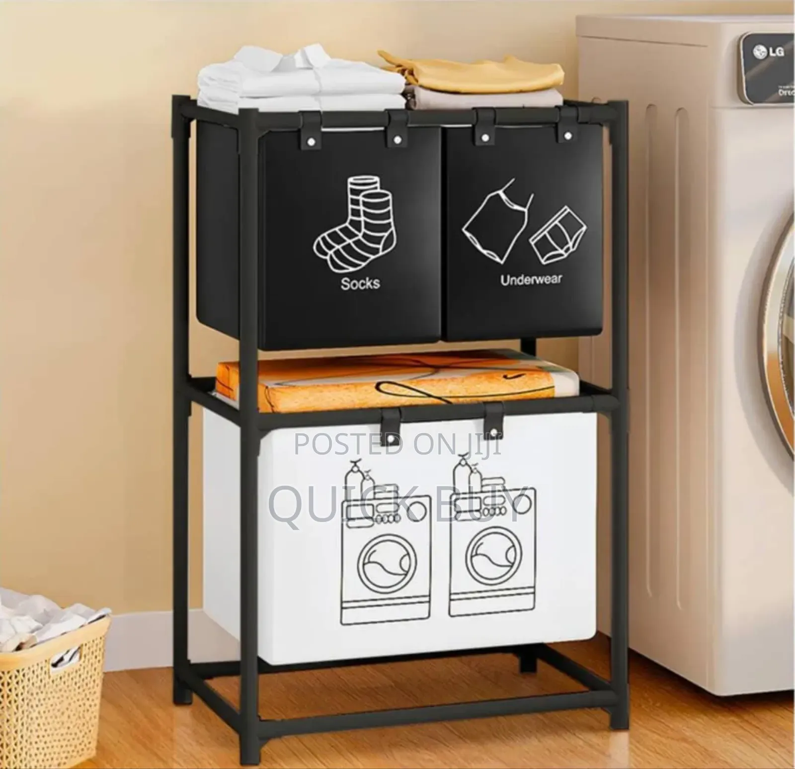 Foldable Multi-Compartment Laundry Basket With a Divider