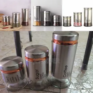 Spice Jars Set of 3, Metal Glass Salt Sugar Spice Jars