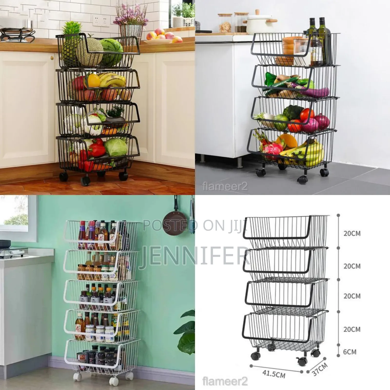Metallic Pantry Storage Bin Rack Organizer Trolley