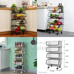 Metallic Pantry Storage Bin Rack Organizer Trolley