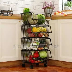 Metallic Pantry Storage Bin Rack Organizer Trolley 4 Baskets