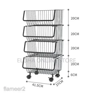 Metallic Pantry Storage Bin Rack Organizer Trolley 4 Baskets