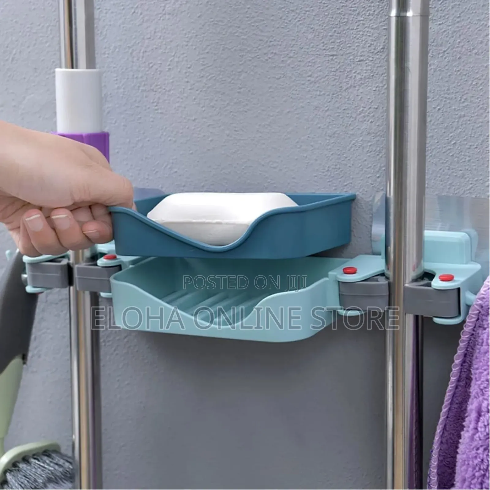 Wall Mount Mop Holder Brush Storage Rack Soap Dish Box