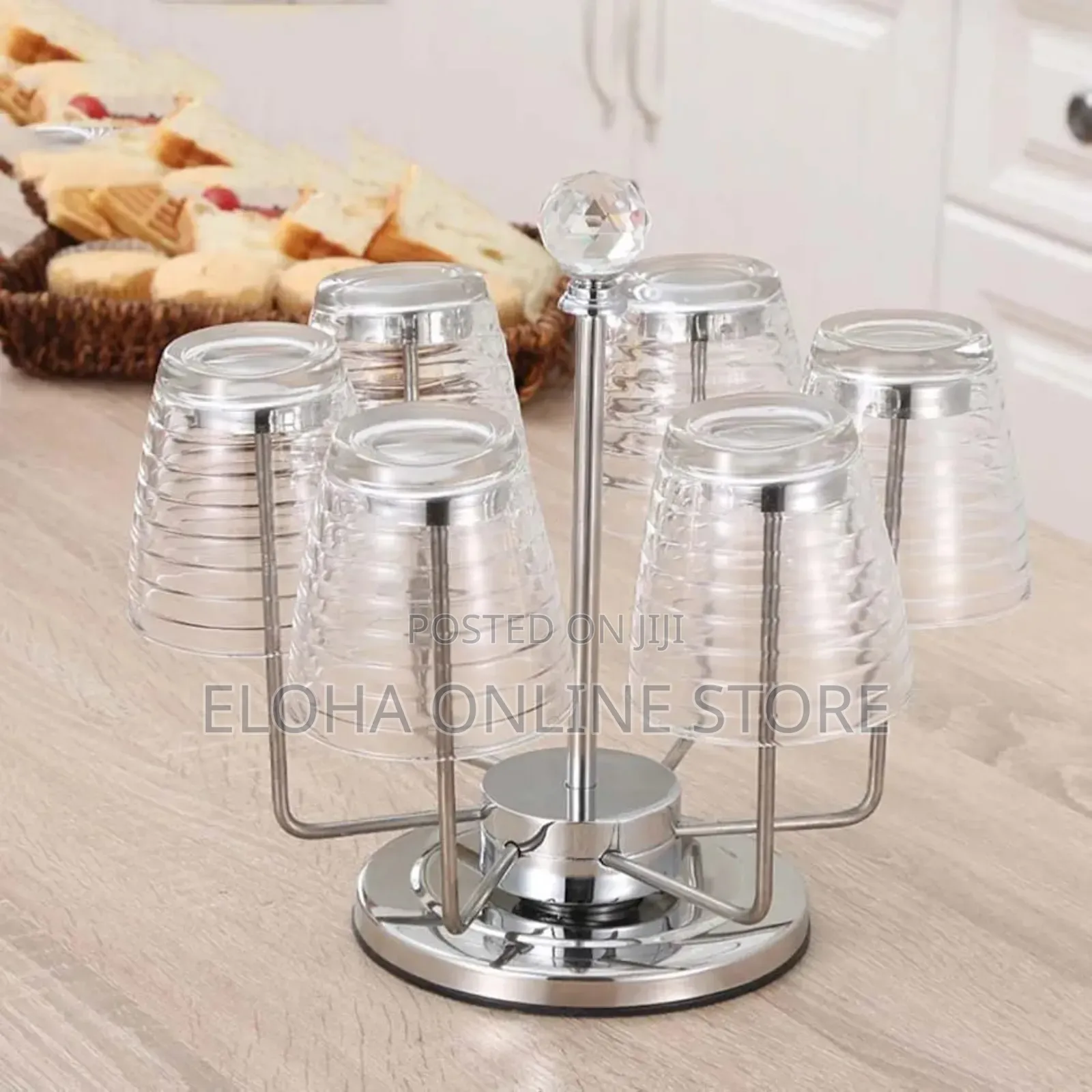 Rotating Stainless Steel 6 Glasses,Cups Holder Rack Stand