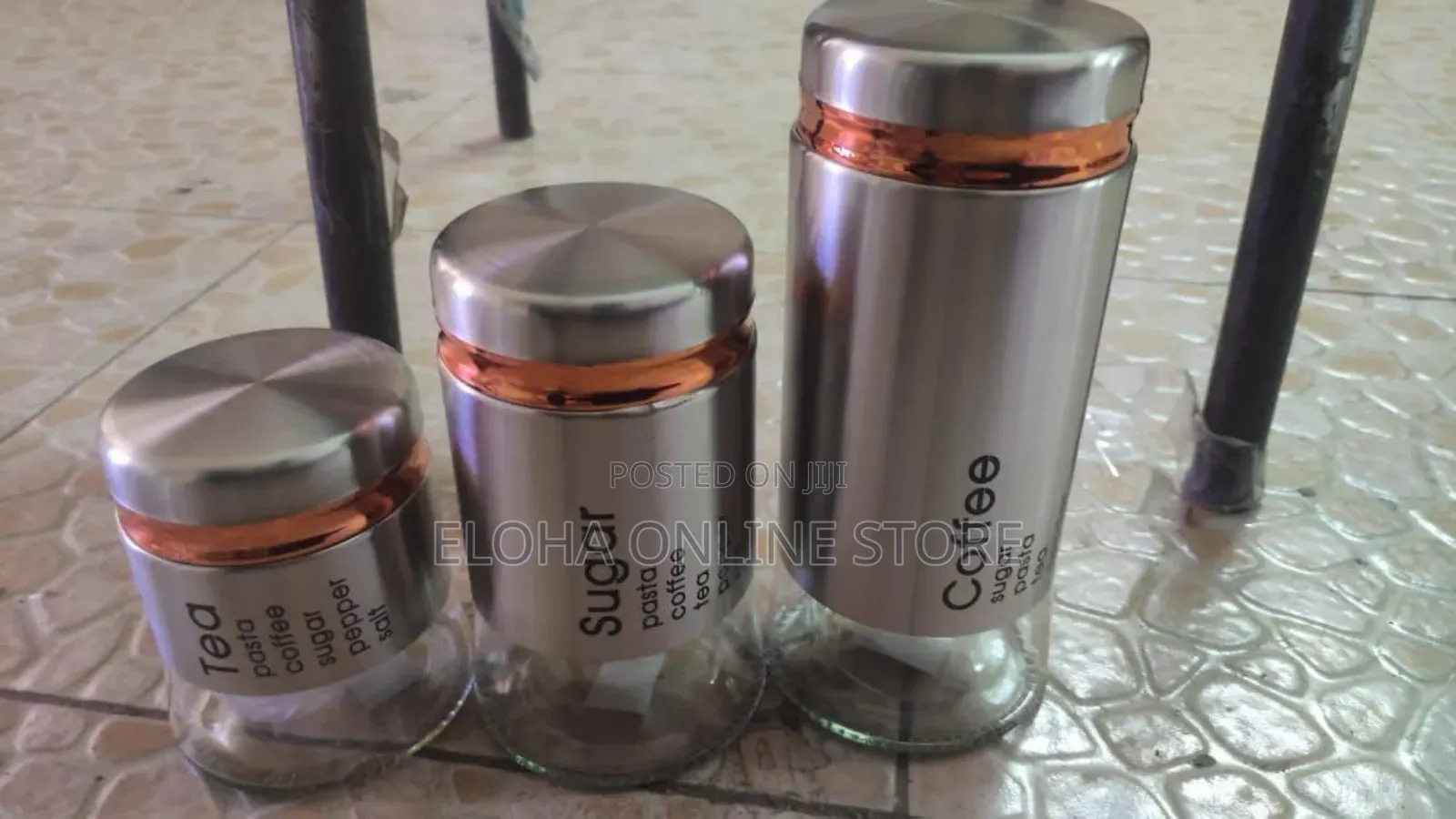 Spice Jars Set of 3, Metal Glass Salt Sugar Spice Jars