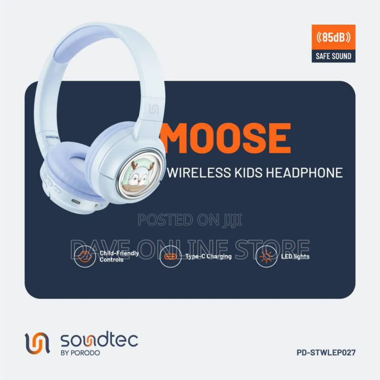 Porodo Soundtec Moose Wireless Kids Headphone, - Blue