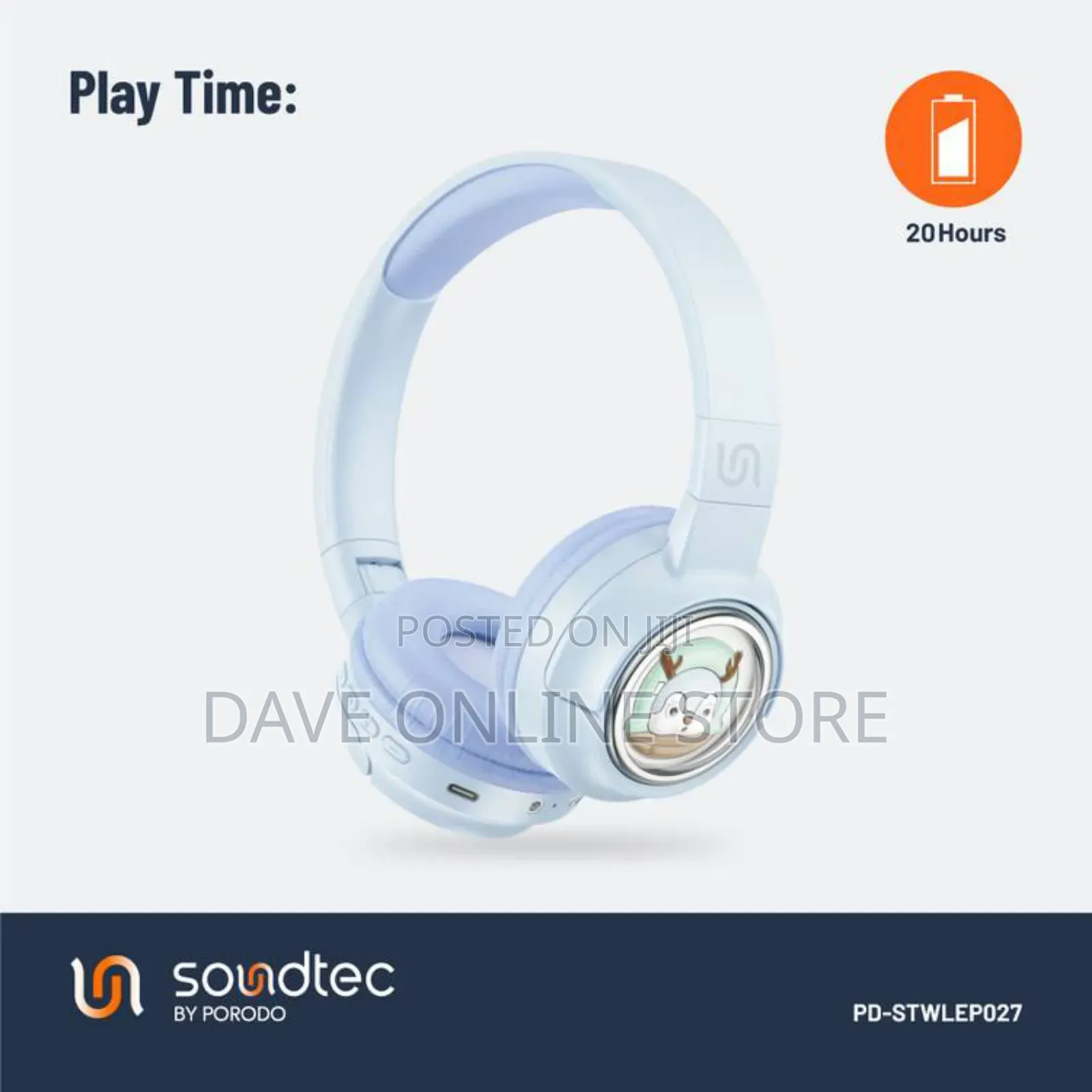 Porodo Soundtec Moose Wireless Kids Headphone, - Blue