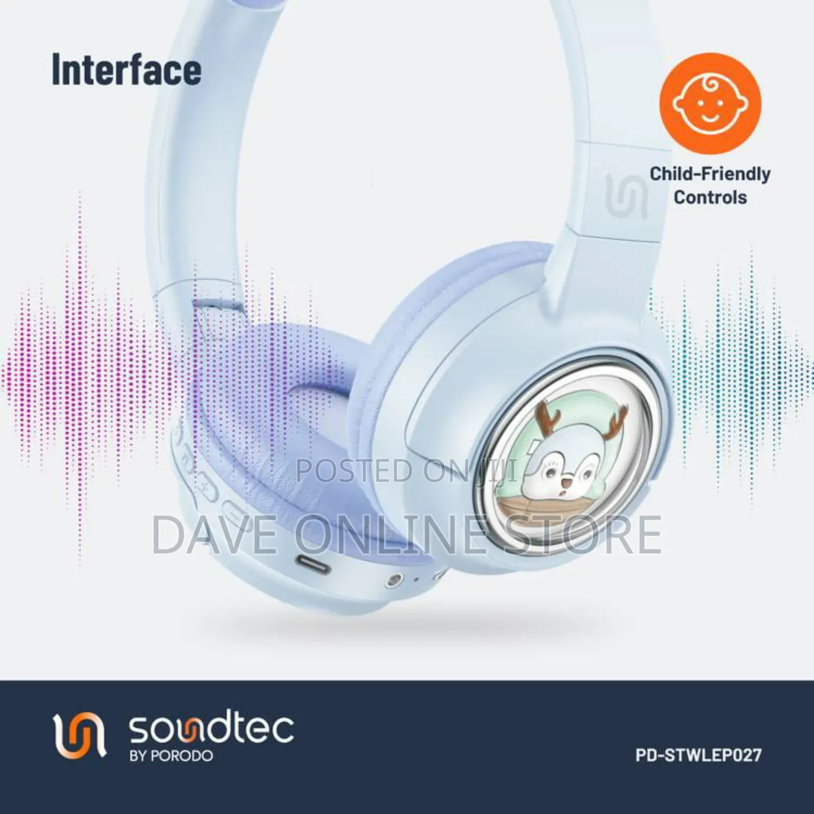 Porodo Soundtec Moose Wireless Kids Headphone, - Blue