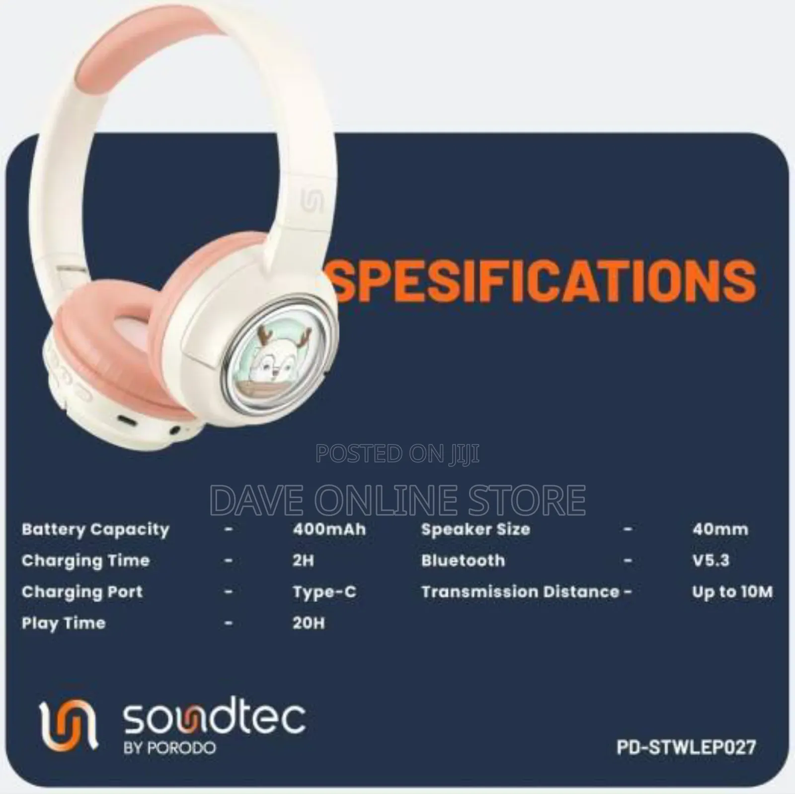 Porodo Soundtec Moose Wireless Kids Headphone. (Pink)