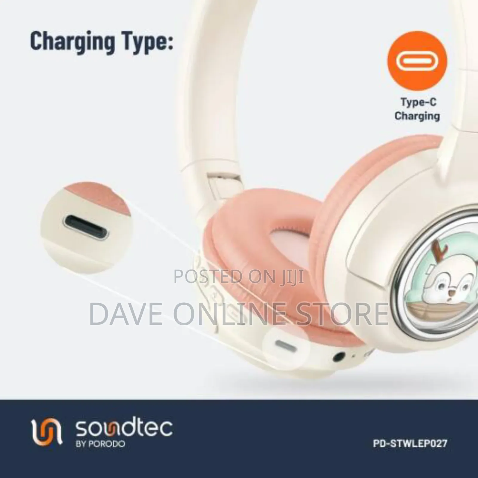 Porodo Soundtec Moose Wireless Kids Headphone. (Pink)