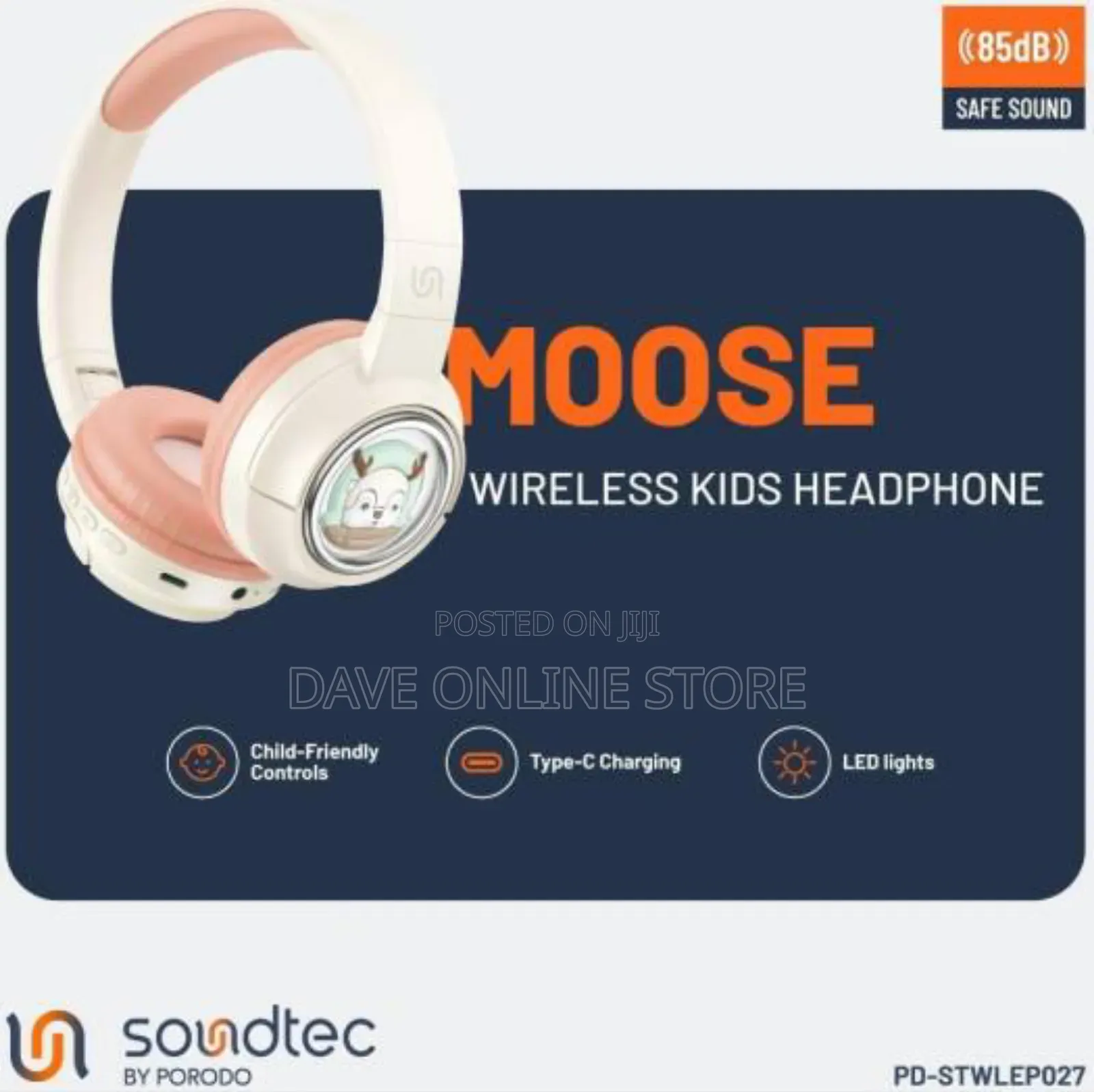 Porodo Soundtec Moose Wireless Kids Headphone. (Pink)