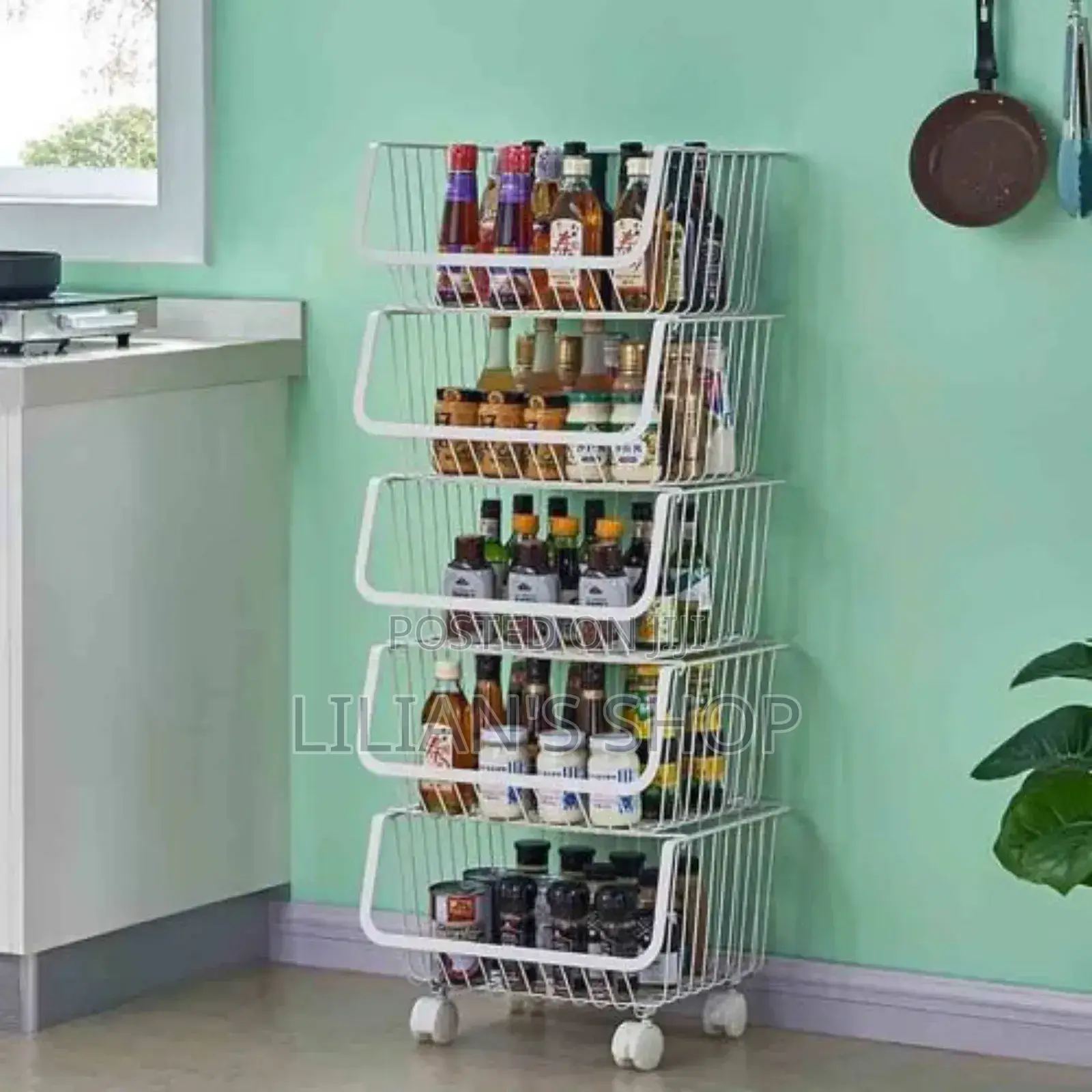 Metallic Pantry Storage Bin Rack Organizer Trolley