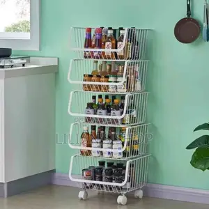 Metallic Pantry Storage Bin Rack Organizer Trolley