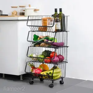 Metallic Pantry Storage Bin Rack Organizer Trolley