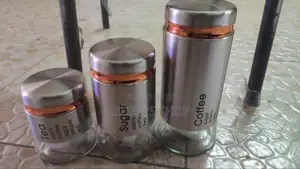 Spice Jars Set of 3, Metal Glass Salt Sugar Spice Jars