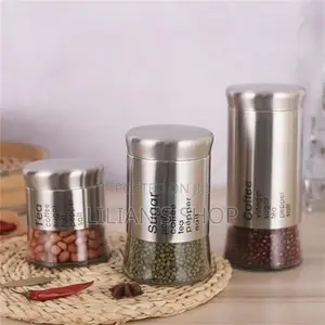 Spice Jars Set of 3, Metal Glass Salt Sugar Spice Jars