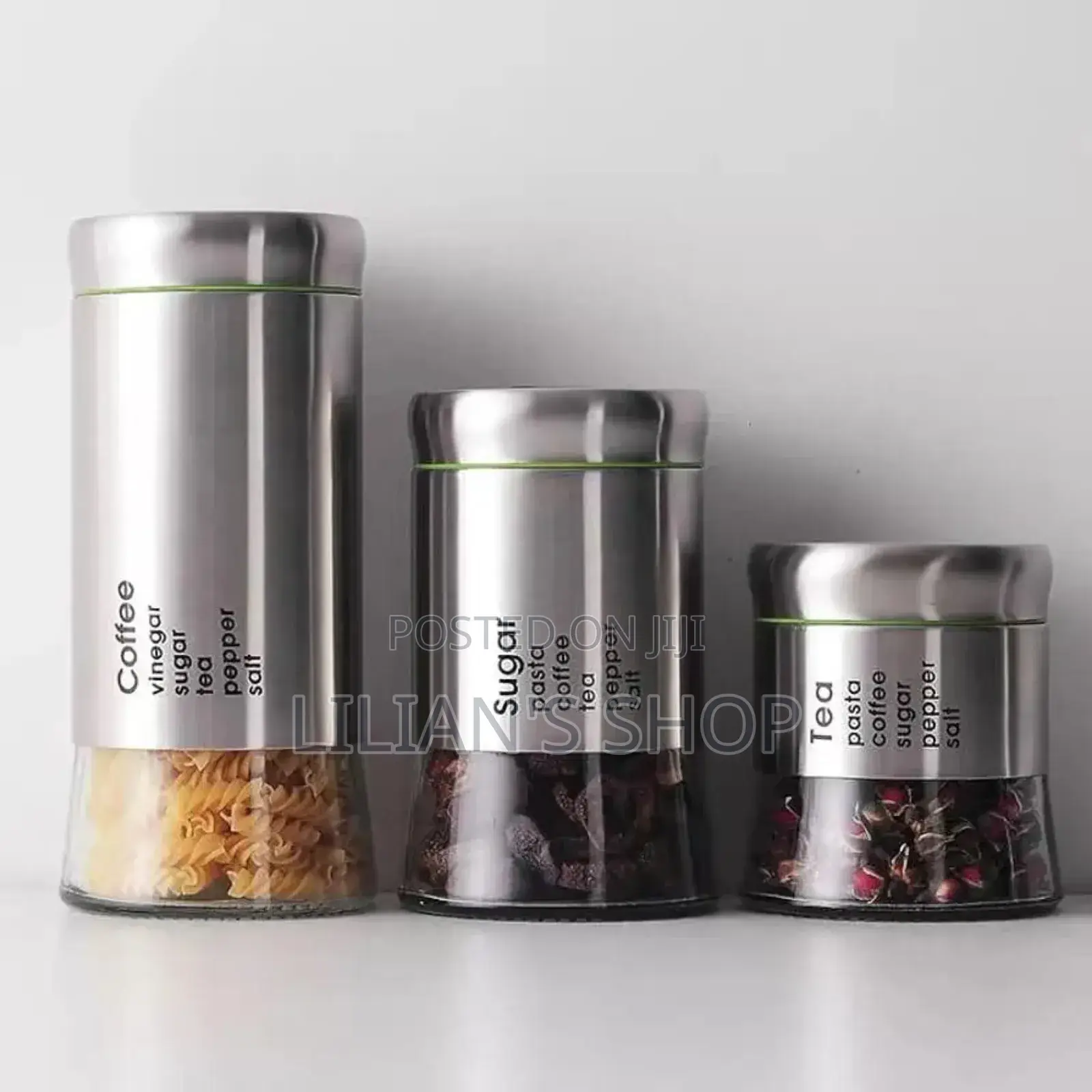 Spice Jars Set of 3, Metal Glass Salt Sugar Spice Jars