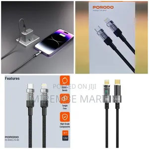 Porodo Braided Transparent Usb C to Lightning 30w Cable