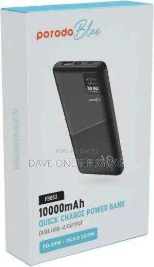 Porodo Blue 10000mah Quick Charger Powerbank Usb-a (Black)