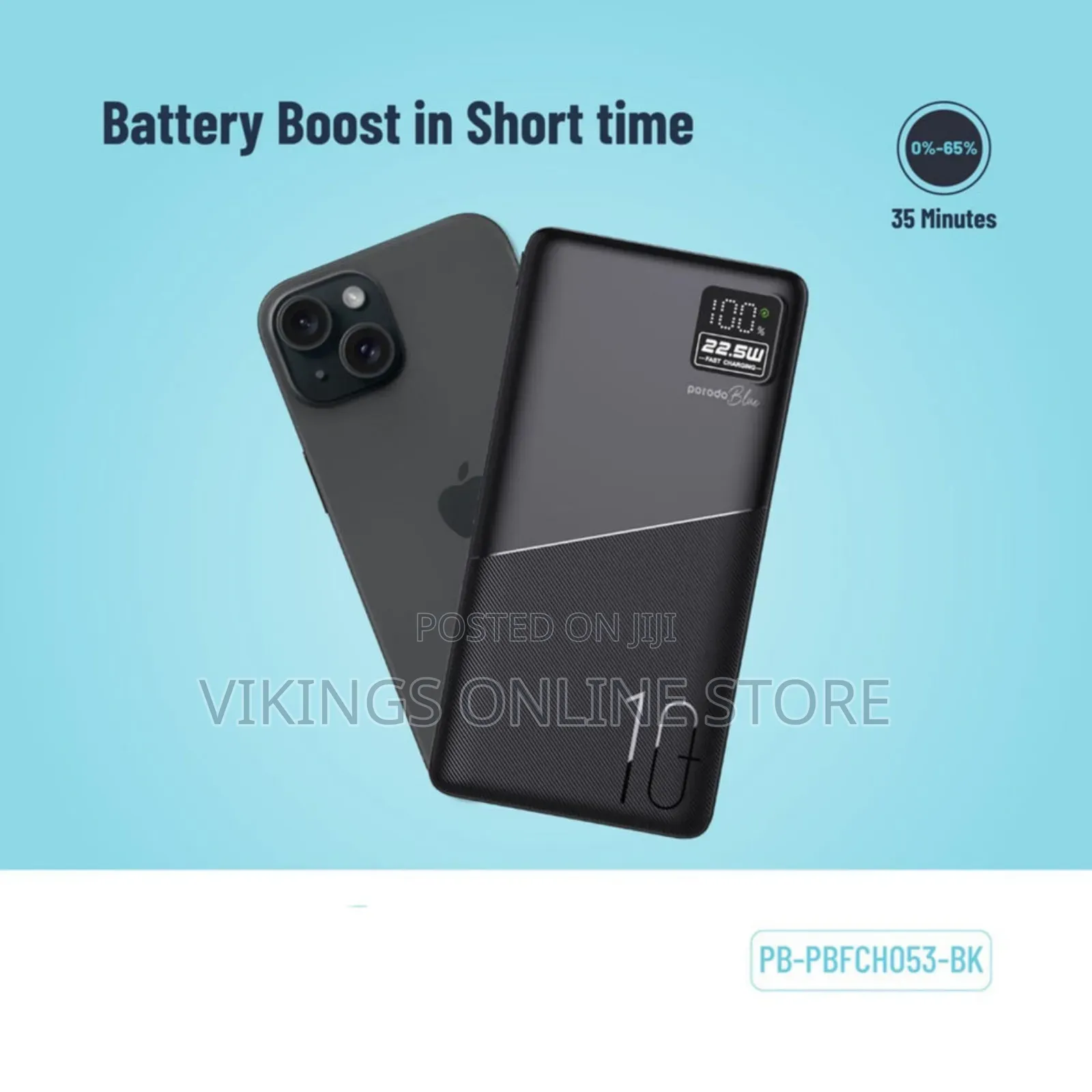 Porodo Blue Quick Charge Power Bank 10000mah Black