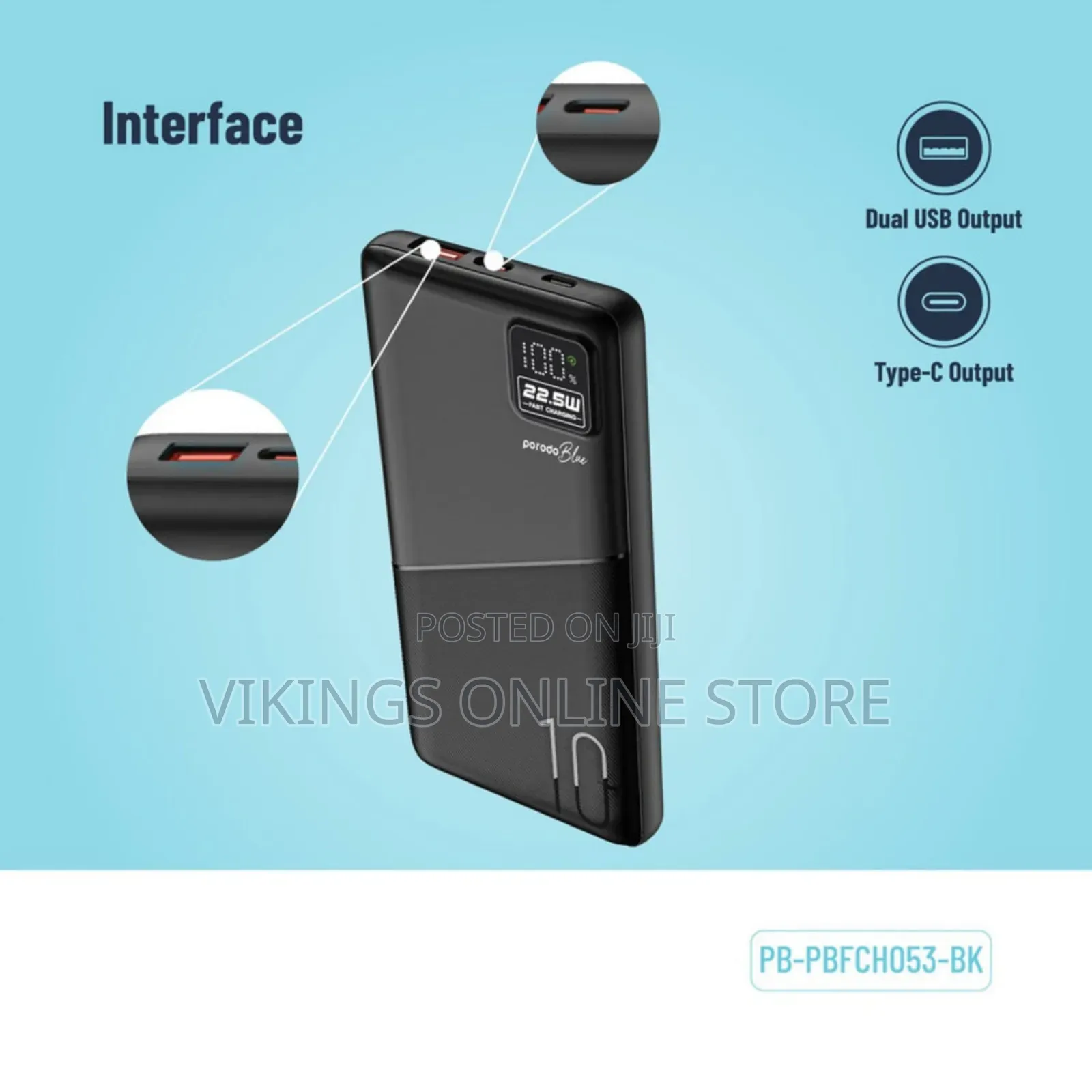 Porodo Blue Quick Charge Power Bank 10000mah Black