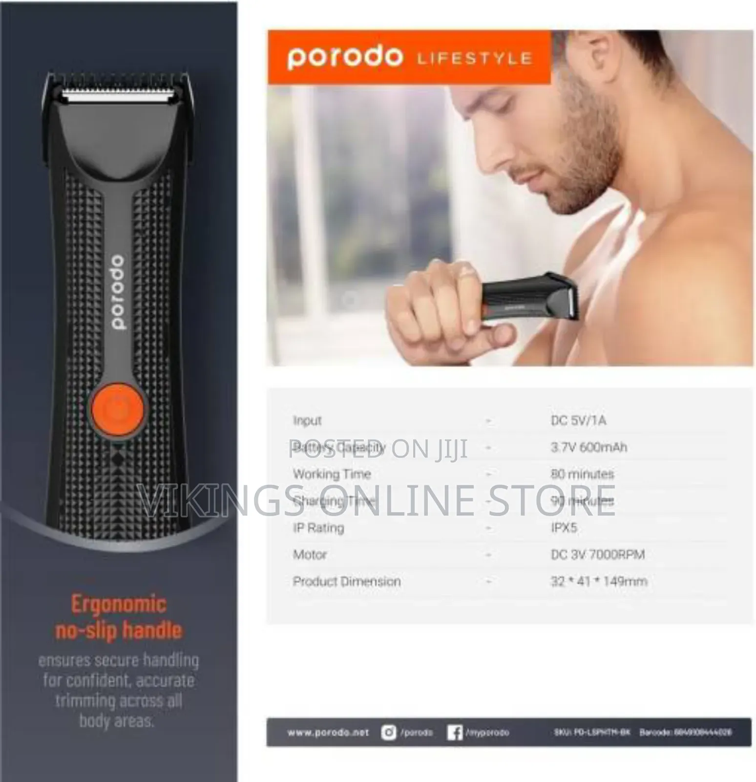 Porodo Lifestyle Sensitive Parts Hair Trimmer Er- Black