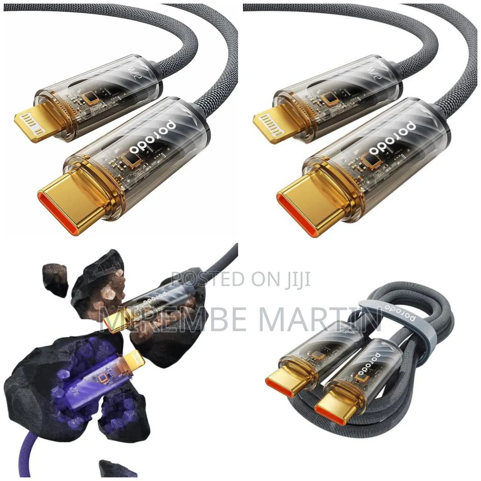 Porodo Braided 27w Pd C to Lightning Cable With Head 1m