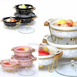 3pcs Ceramic Food Warmer Chafing Dish Casseroles