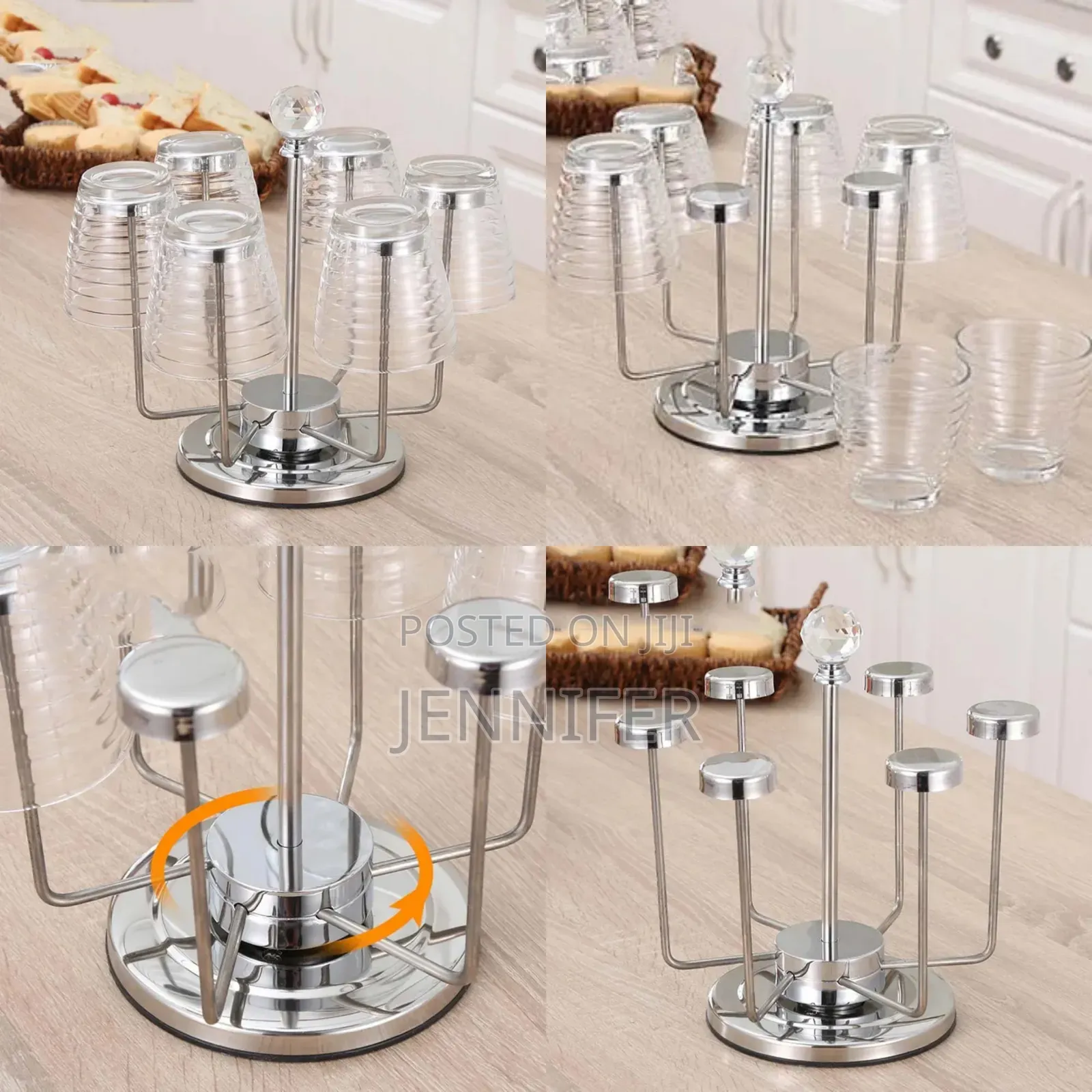 Rotating Stainless Steel 6 Glasses,Cups Holder Rack Stand