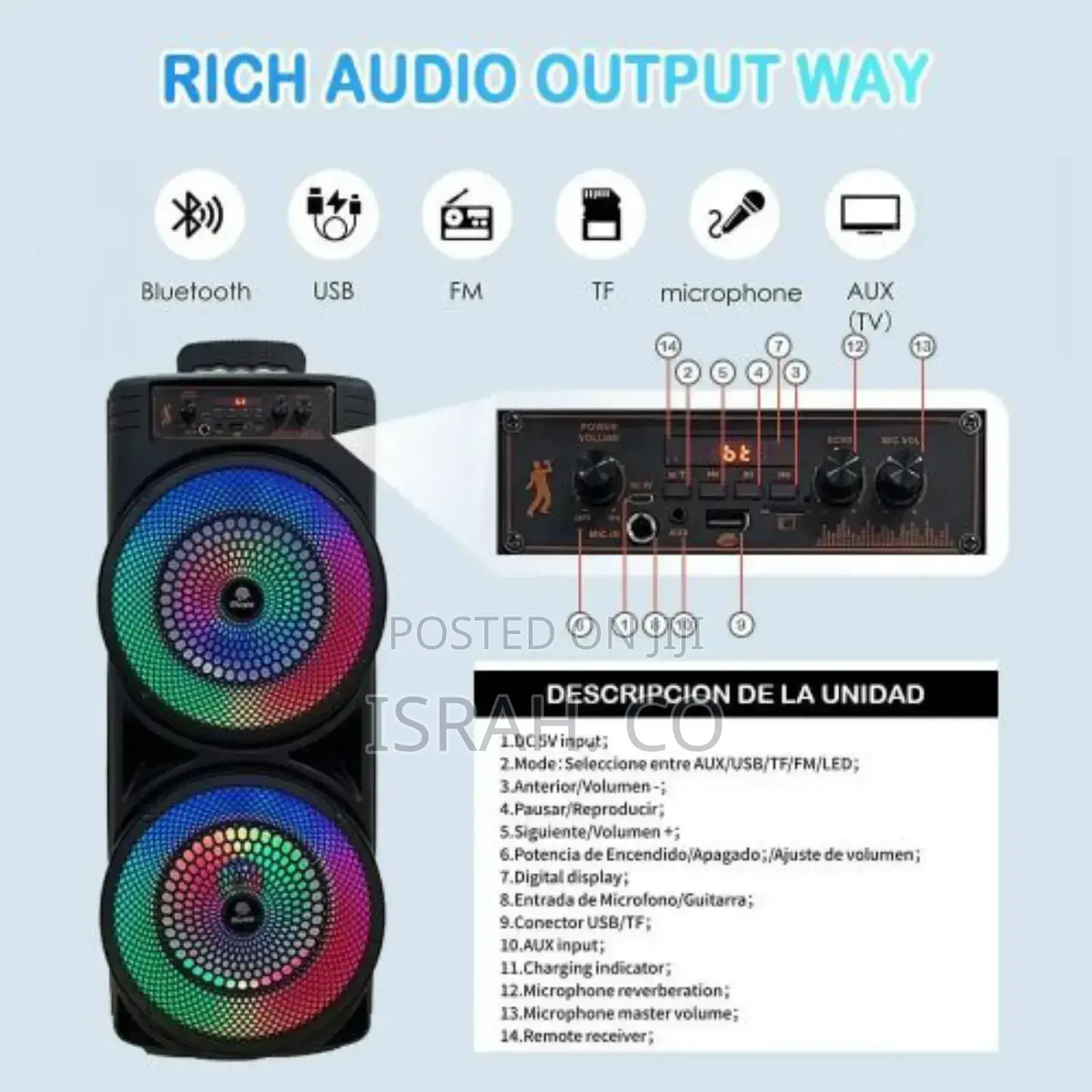 Subwoofer Dual for 8.5 Inches and 20w RGB Lights Tf Card