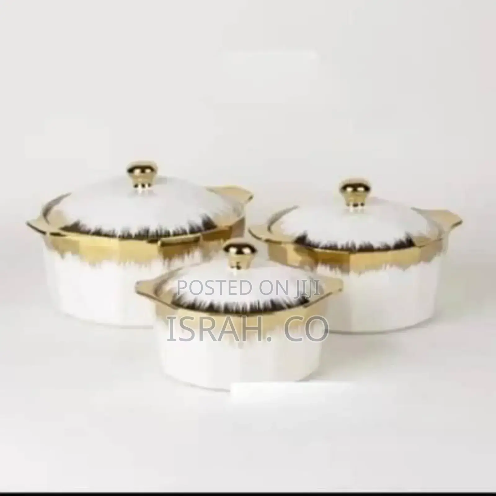 3piecesof Golden Rimceramic Servingbowl Dishespots With Lids