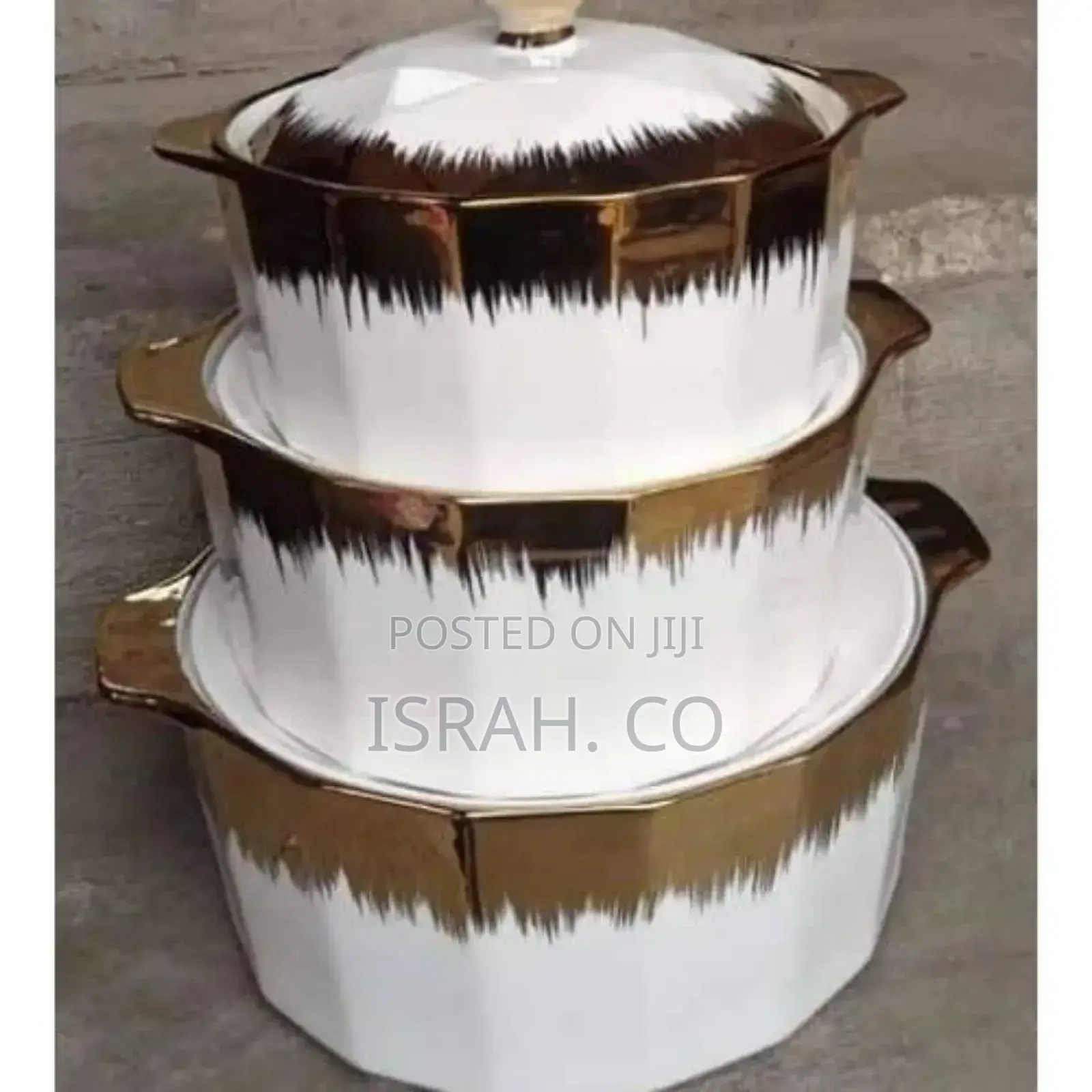 3piecesof Golden Rimceramic Servingbowl Dishespots With Lids