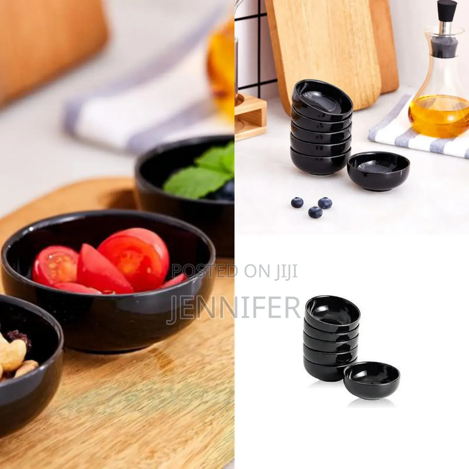 Ceramic Deep Soup Bowls 6 Set, Black Bowls Set for Breakfast