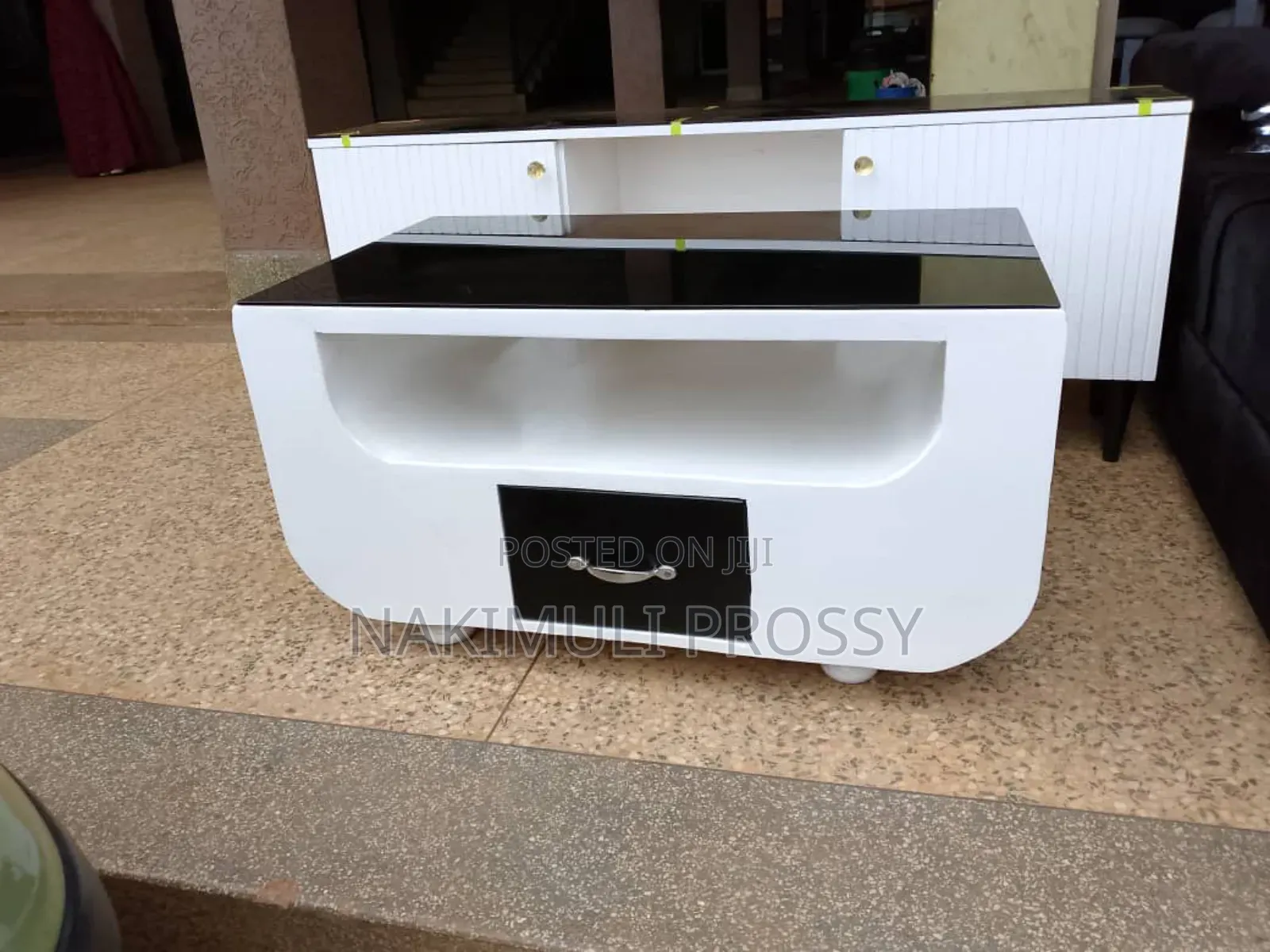 Curved Center Table With Black Glass