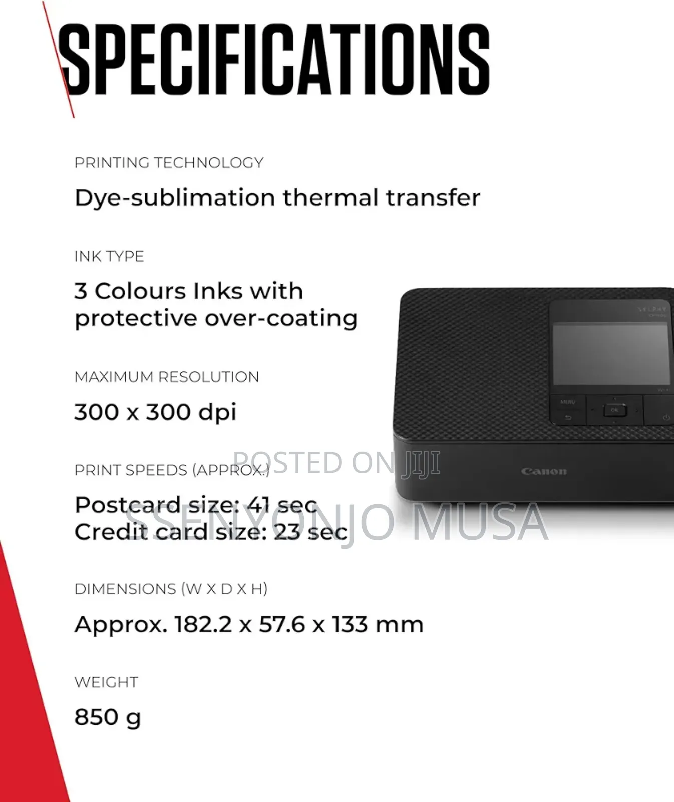 Canon Selphy Cp1500 Portable Photo Printer - Black