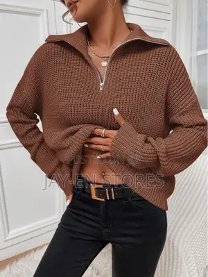 Brown Zipped Unisex Sweater