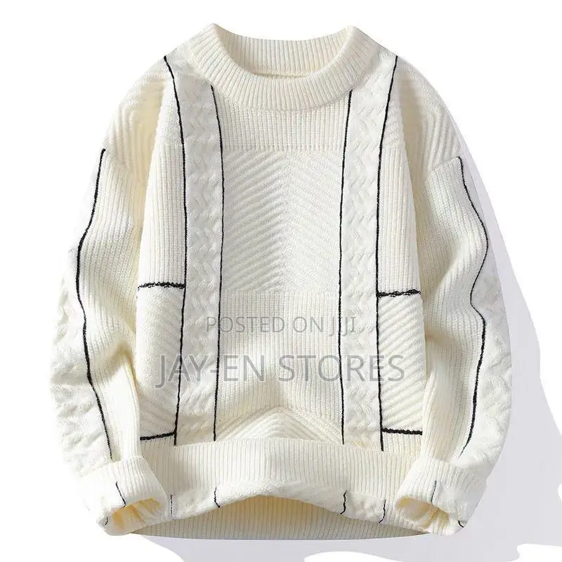 White With Black Lined Design Sweater