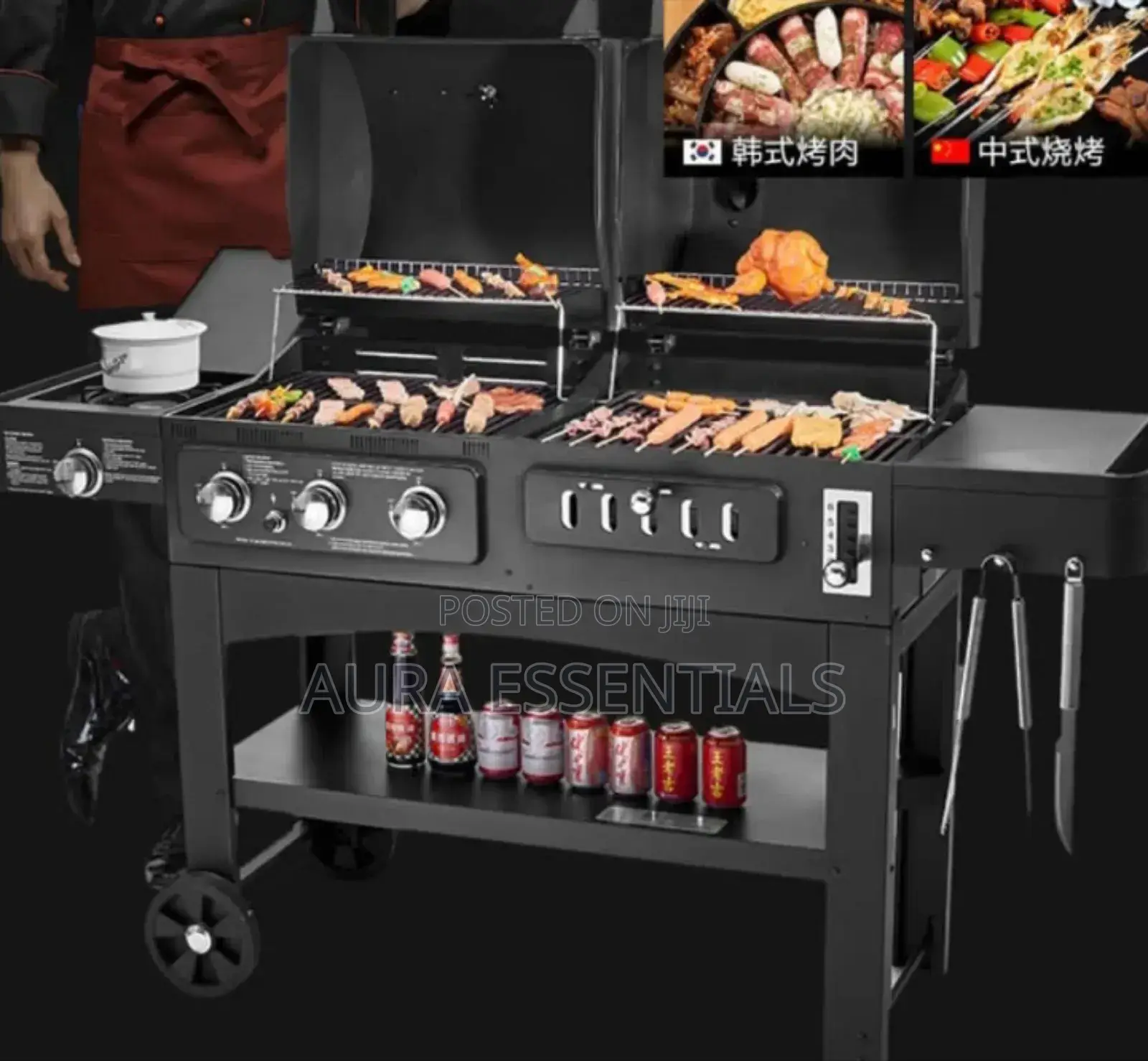 2 in 1 Commercial Luxury Gas Grill + Charcoal Smoker BBQ