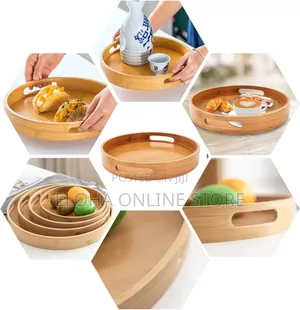 Bamboo 4pcs Round Wooden Natural Serving Trays