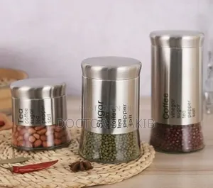 Metal Glass Spice Jars - 3pcs