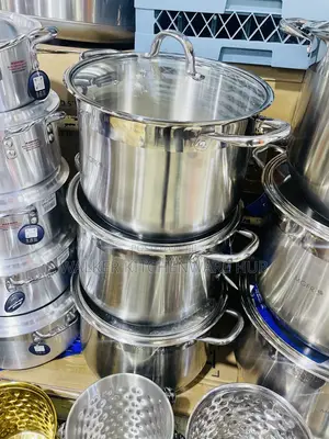 3pc Stainless Steel Pot Set With Lids 17l,19l 23l
