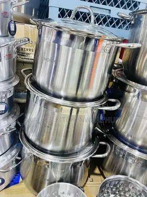 3pc Stainless Steel Pot Set With Lids 17l,19l 23l