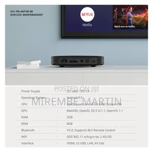 Porodo Android Tv Box, Video Streaming, 2gb Ram, 8gb Rom,-