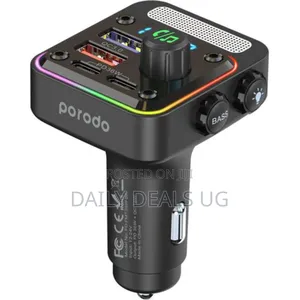 Porodo Quick-Charge Fm Car Charger Dual Usb-C Usb-a- Black