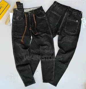 Black Patched Drawstring Jeans