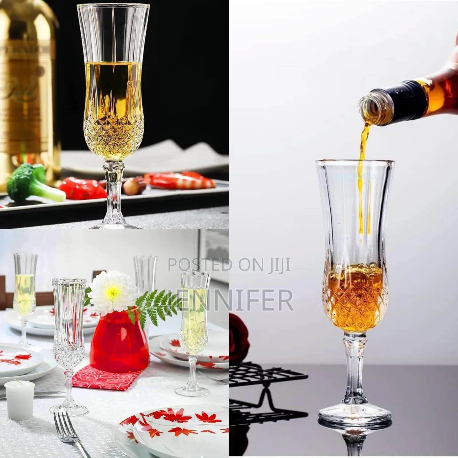 6pcs Crystal Clear Diamond Cut Champagne/Wine Glasses