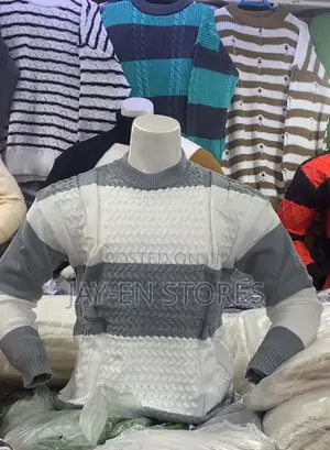 Grey and White Big Stripped Sweater
