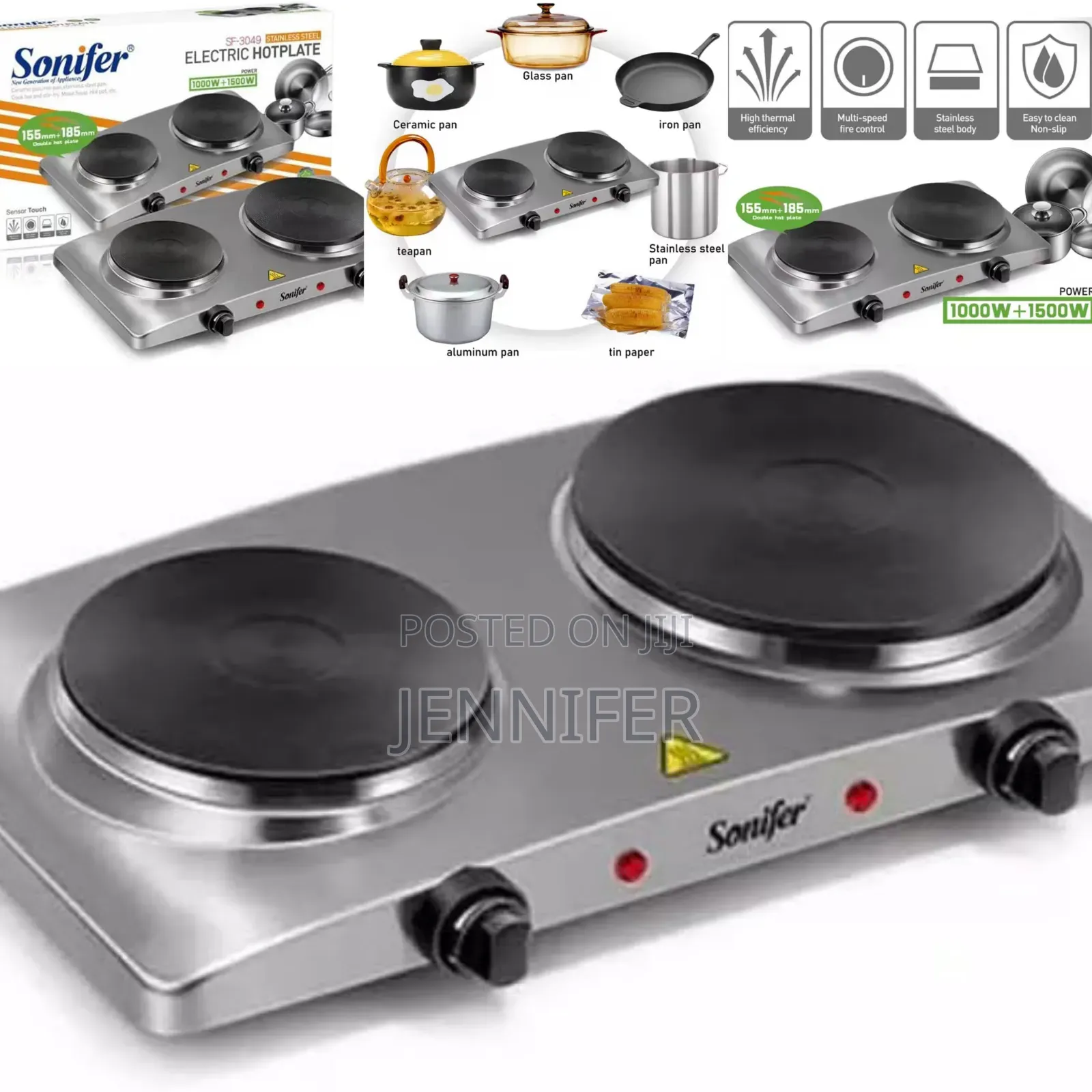 Sonifer Sf-3049 1000w and 1500w Double Burner